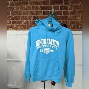 Binghamton University Hoodie w Lg front pocket, Champion Size Small, Turquoise